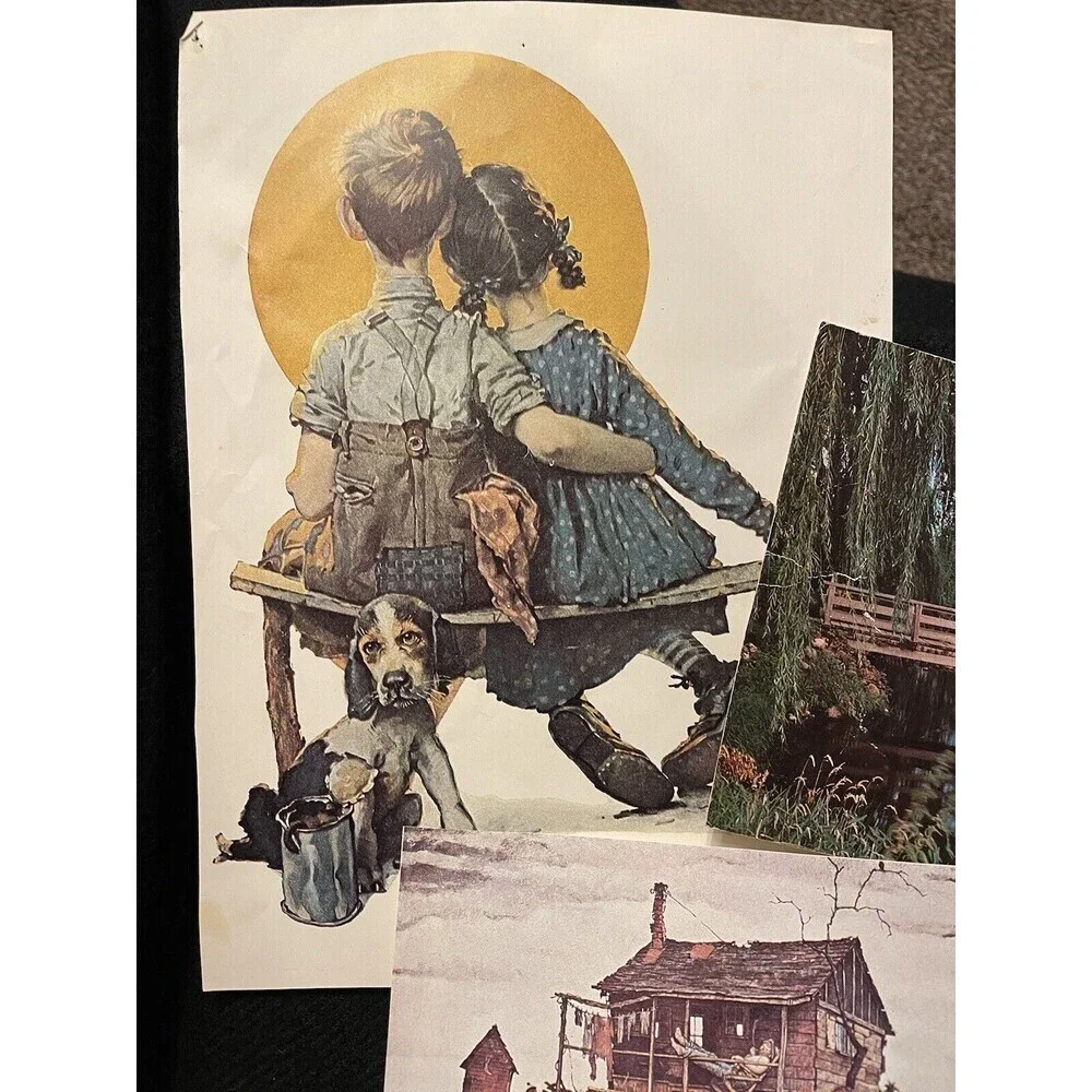 Ephemera lot 4 Norman Rockwell Prints & 1 Blacksmith Shop Old Wade House 1972